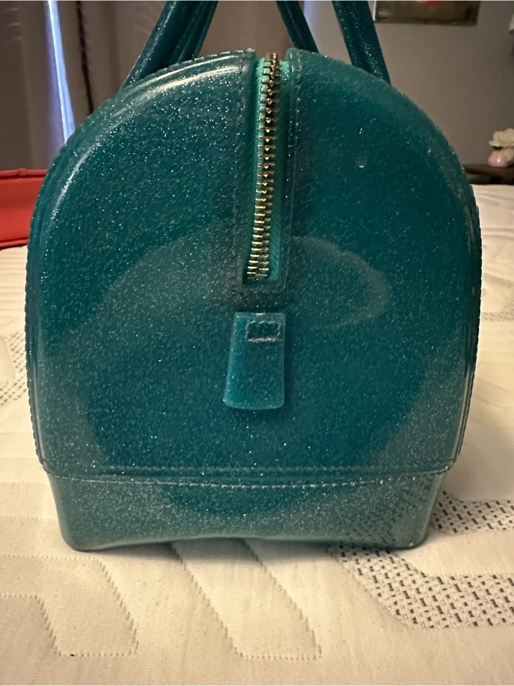 Teal Glitter Dome Satchel Bag - Women